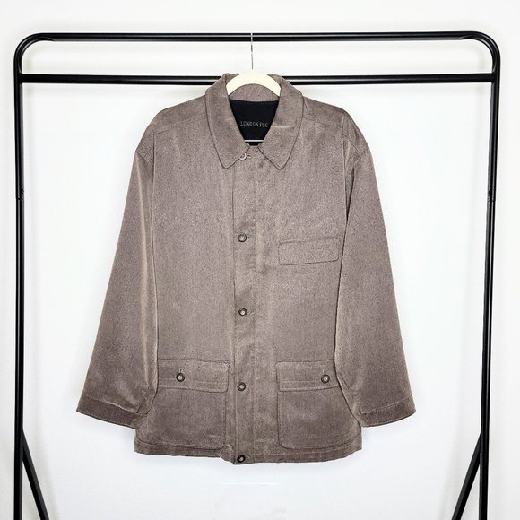 London Fog Men's Taupe Brown Collared Zip & Button Front Trench Coat Size Large